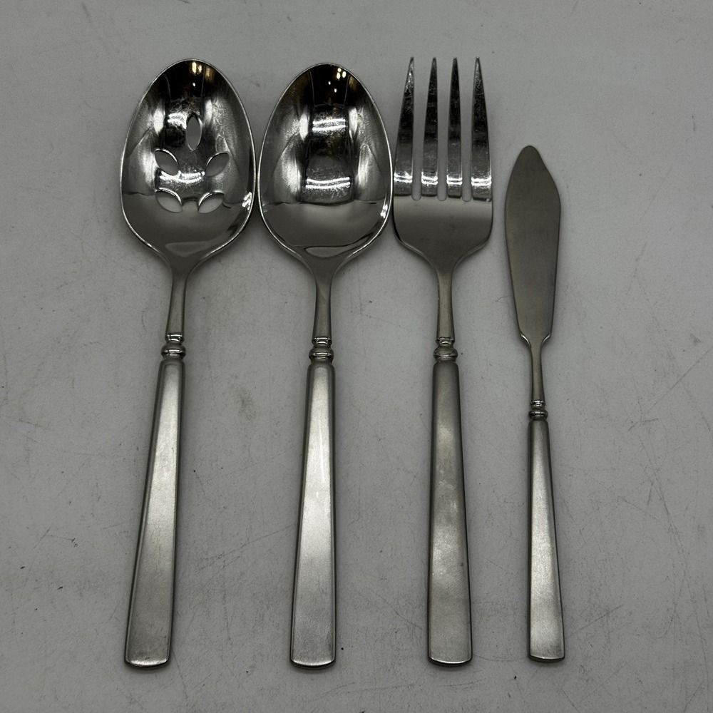 Oneida EASTON Satin Lot Set 4 Serving Spoon Fork Stainless Steel Flatware USA